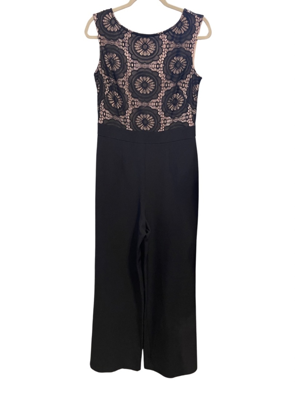 London Times Low-Back Lace Wide Leg Jumpsuit